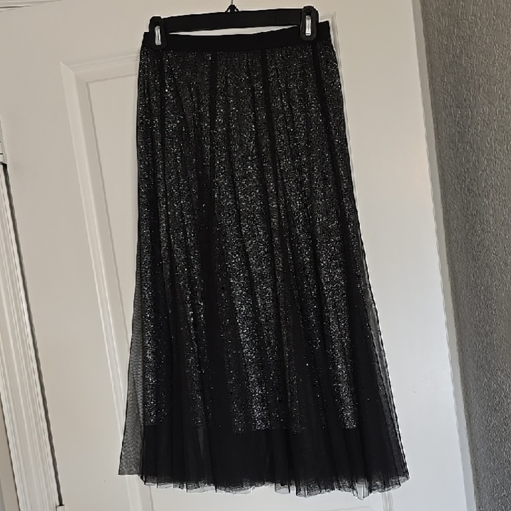She + Sky Black Sparkle Midi Skirt